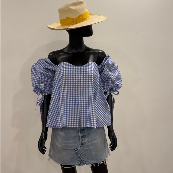 Caroline Constas Gingham Corset Off-Shoulder Top S Bergdorf Goodman Never Worn - Picture 5 of 12